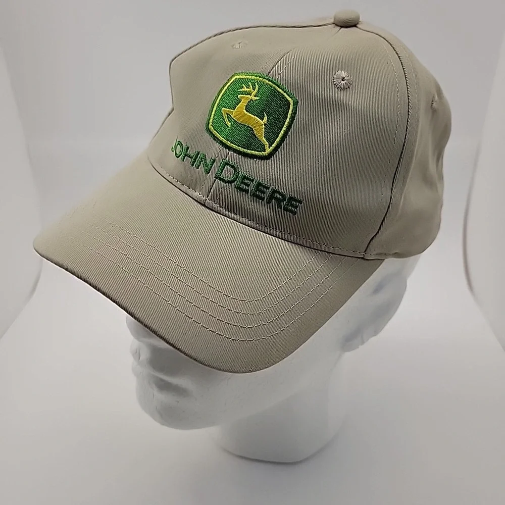John Deere Classic Logo Hat Cap Adjustable Strap‎ Khaki Embroidered One Size